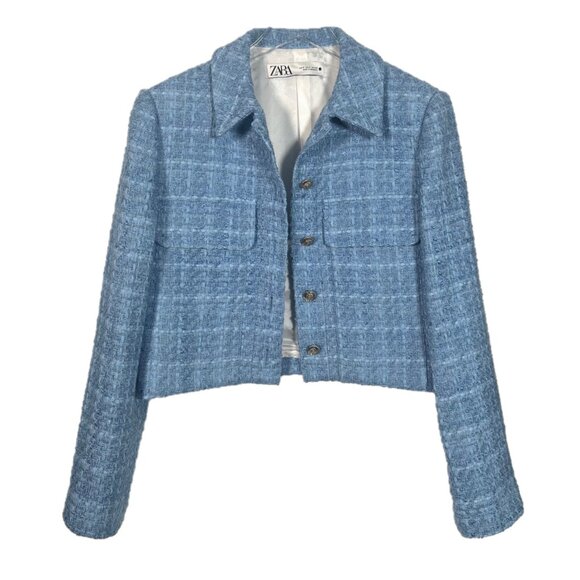 Zara Tweed Button Front Cropped Blazer Size Small - Picture 2 of 5